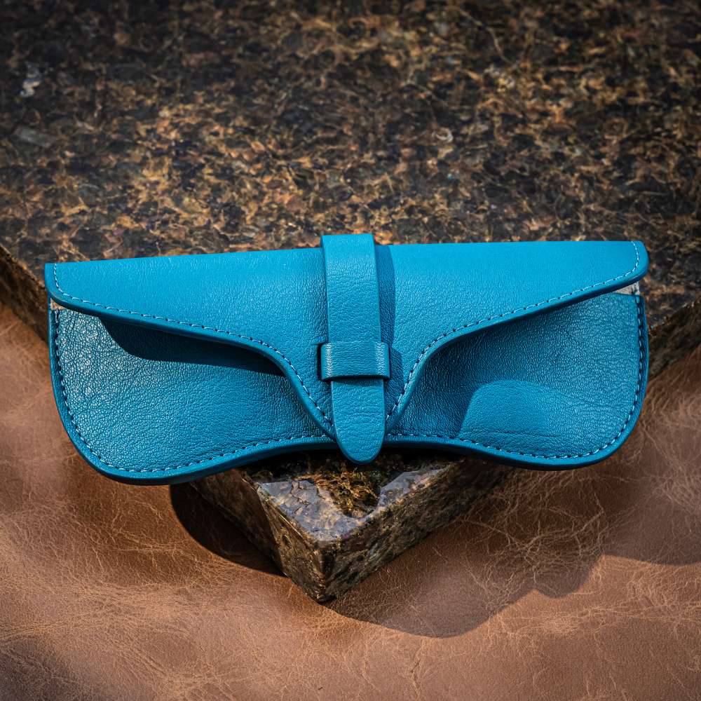 Etui ochelari piele naturala Loulou, turquoise