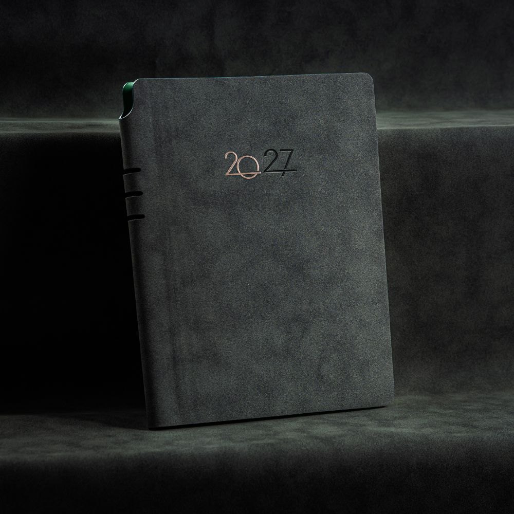Nubuk agenda, 16x22 cm,  dark gray