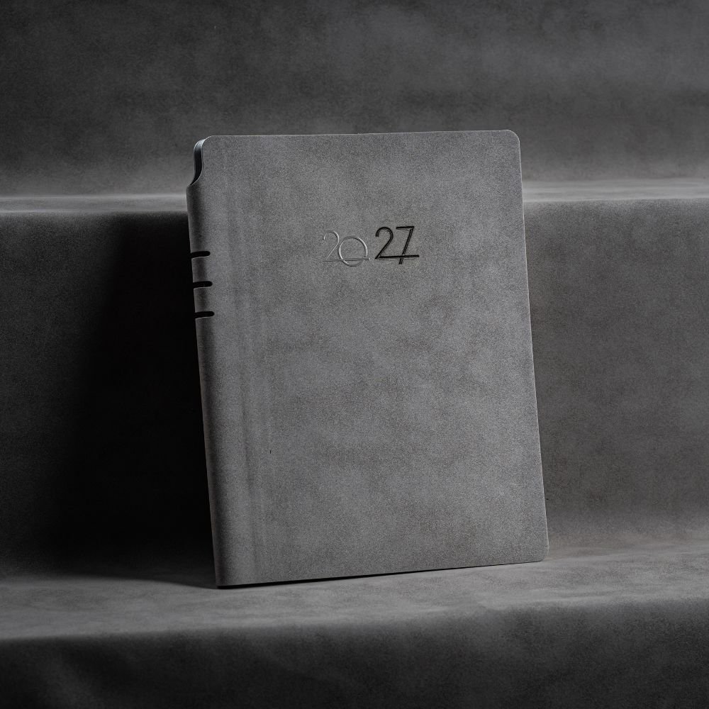 Nubuk agenda, 16x22 cm,  light gray