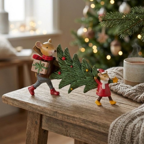 Figurina decorativa Millie, soricel cu brad*
