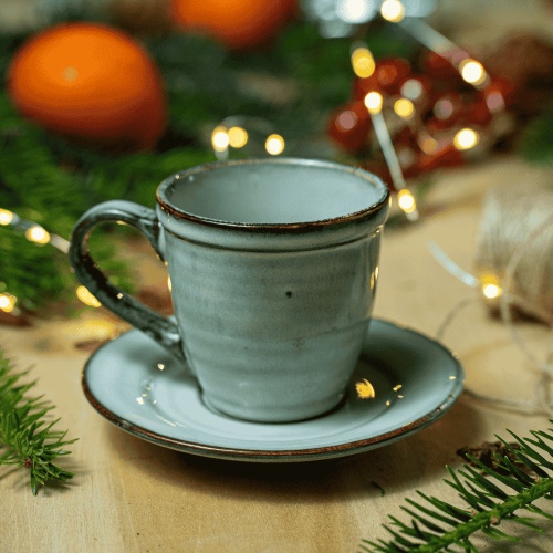 Ceasca cu farfurioara Tabo,ceramica, gri*