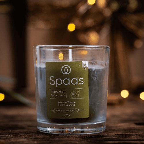 Lumanare parfumata Romantic Reflections, recipient transparent, aroma de para si iasomie, verde*